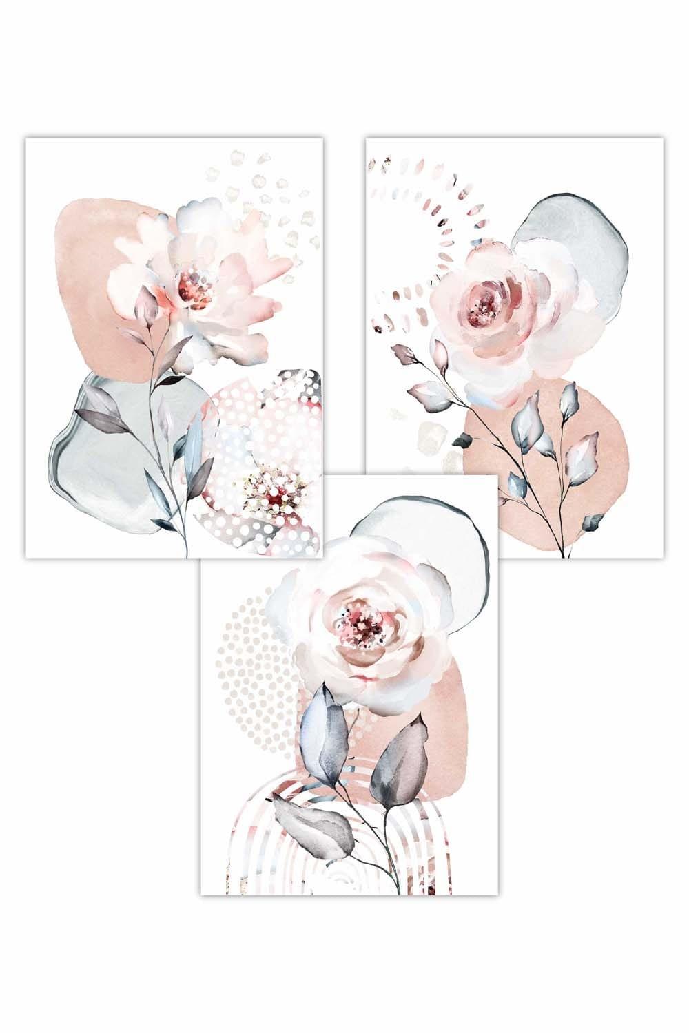 Set of 3 Abstract Blush Pink Botanical Art Posters